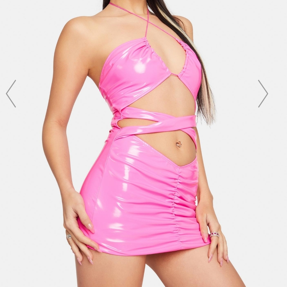 Dolls Kill Pink VINYL MINI DRESS